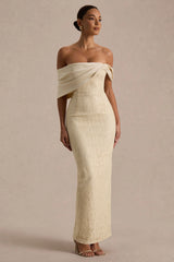 Solora | Cream Lace Twisted Bardot-Neck Maxi Dress