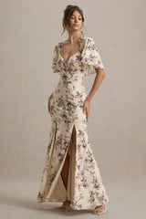 Stila | Lemon Floral Print Plunge-Neck Maxi Dress With High Front Split