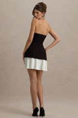 Autumn | Black & White Bandeau Mini Dress With Pleats