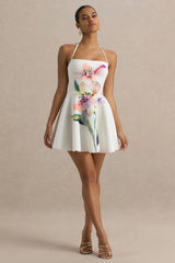 Taylor | White Lily Print Square-Neck Mini Dress