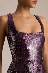 High Life | Plum Sequin Square-Neck Maxi Dress With Front-High Split