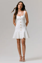 Love Yourself | White Square-Neck Mini Dress With Buttons