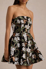 Sparky | Black And Bronze Floral Embellished Bandeau Mini Dress