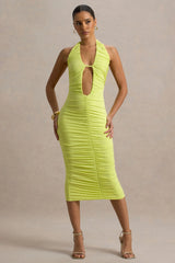Anaisa | Lime Green Plunge Halter-Neck Midi Dress