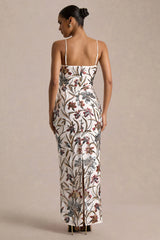 Kyle | Cream Sequin Floral Embellished Square-Neck Maxi Dress