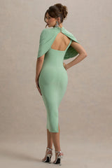Cecille | Light Green Midi Dress With Cape Sleeve Detail