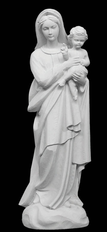 Large Virgin Mary and Child Marble Statue - 24”H