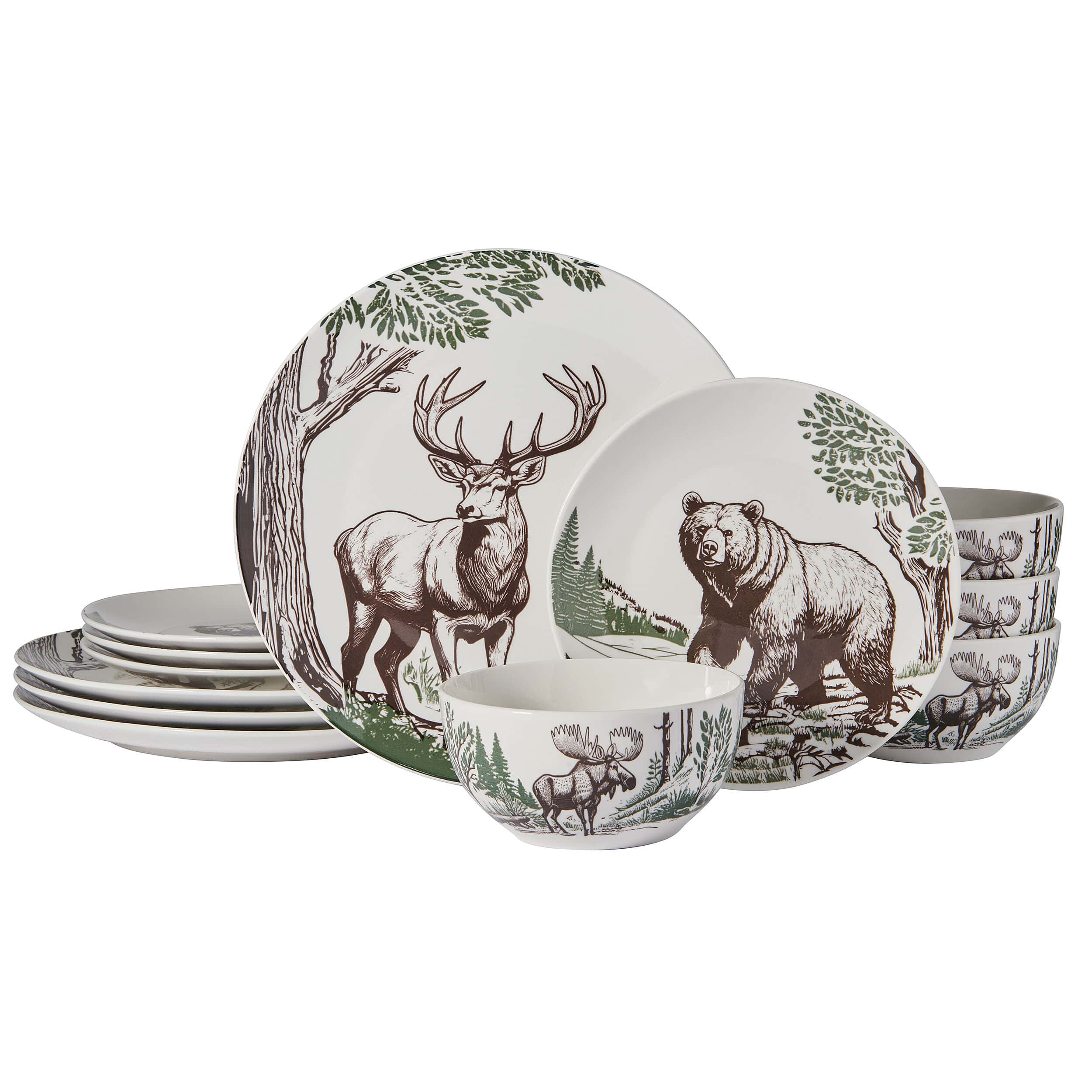Rustic Lodge 12 Piece Dinnerware Set, Service for 4