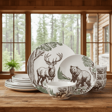 Rustic Lodge 12 Piece Dinnerware Set, Service for 4