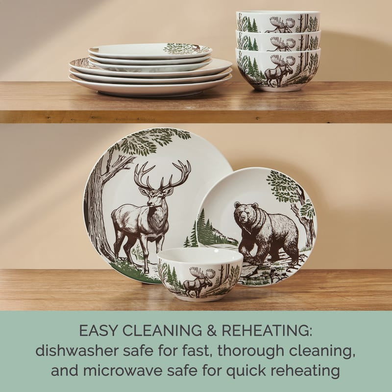 Rustic Lodge 12 Piece Dinnerware Set, Service for 4