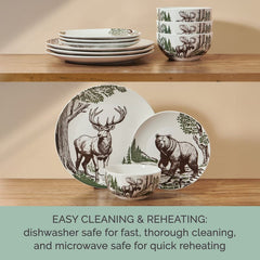 Rustic Lodge 12 Piece Dinnerware Set, Service for 4
