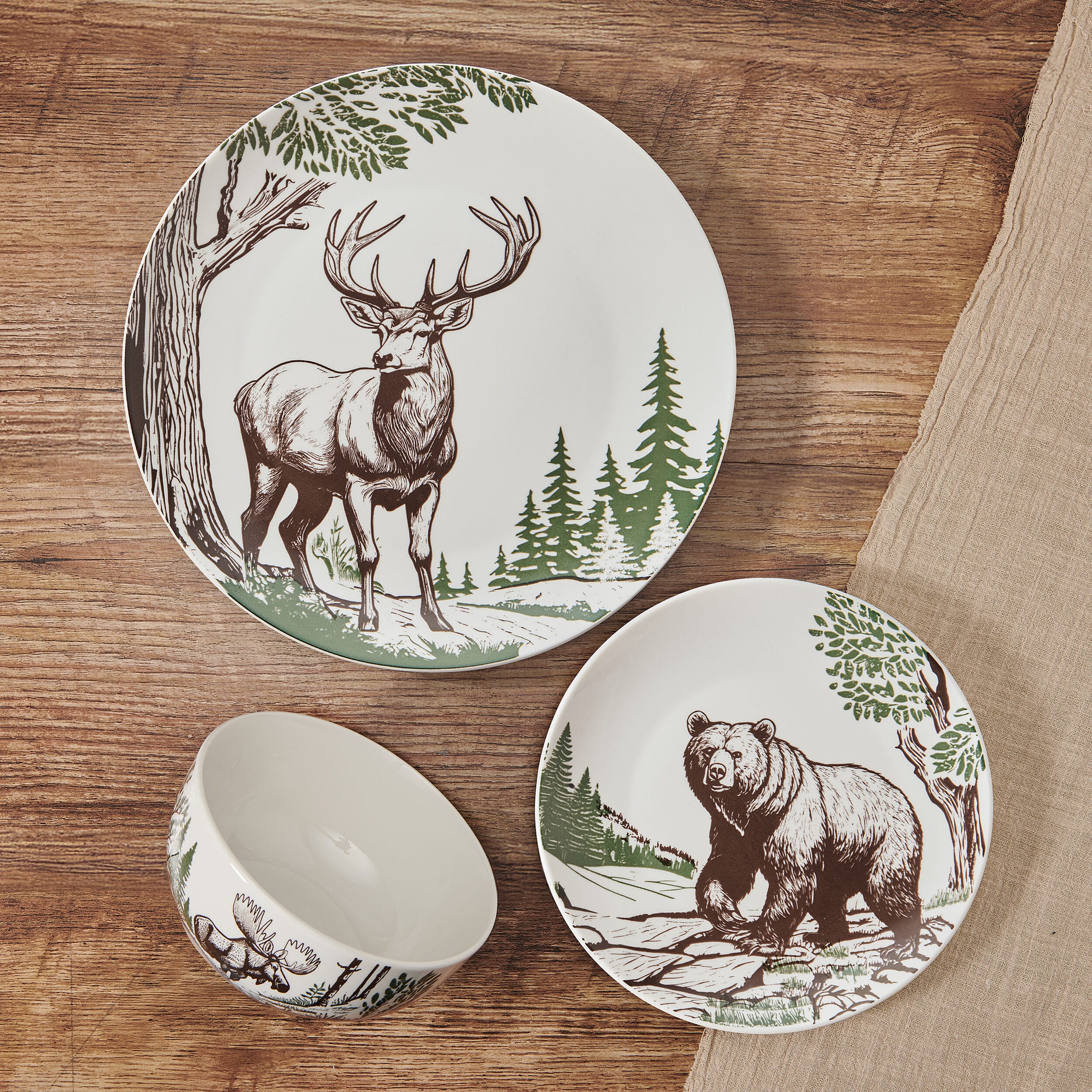 Rustic Lodge 12 Piece Dinnerware Set, Service for 4