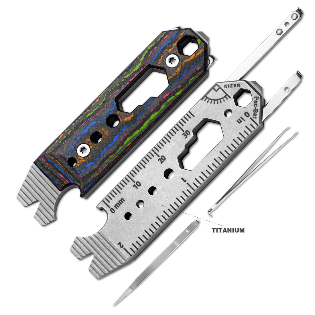 Kizer Titanium & Camo Carbon 80's EDC Multi-Functional Multicolored Tools Pac-Bar