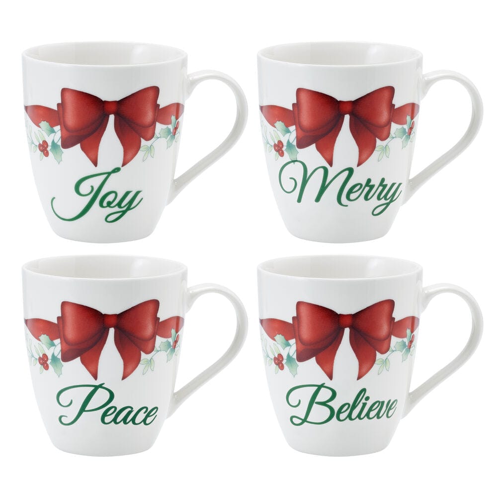 Winterberry® Set of 4 Red Ribbon Sentiment Mugs