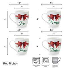 Winterberry® Set of 4 Red Ribbon Sentiment Mugs