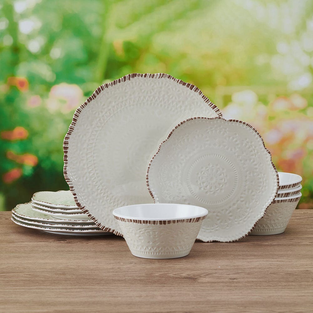 Chateau Cream 12 Piece Outdoor Melamine Dinnerware Set, Service for 4