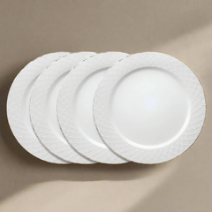 French Lace Set of 4 White Dinner Plates