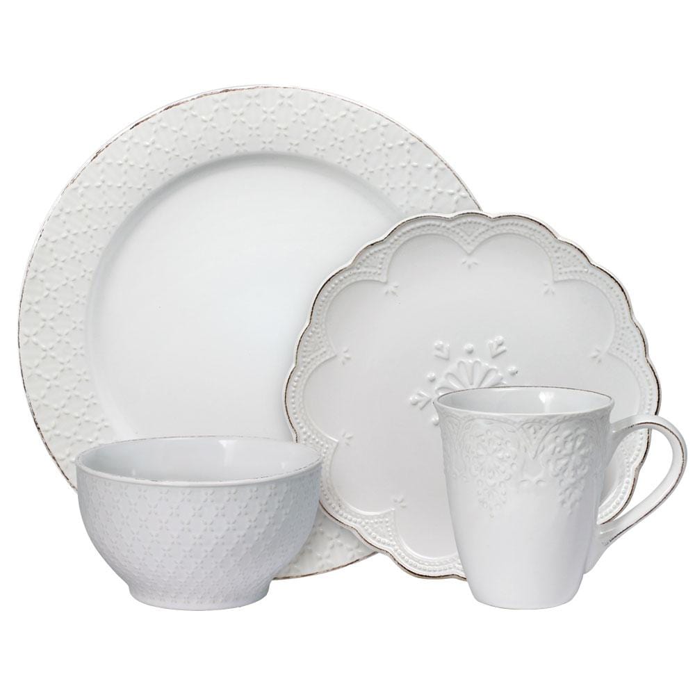 French Lace White 16 Piece Dinnerware Set Service for 4