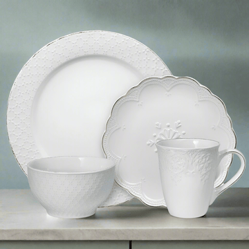 French Lace White 16 Piece Dinnerware Set Service for 4