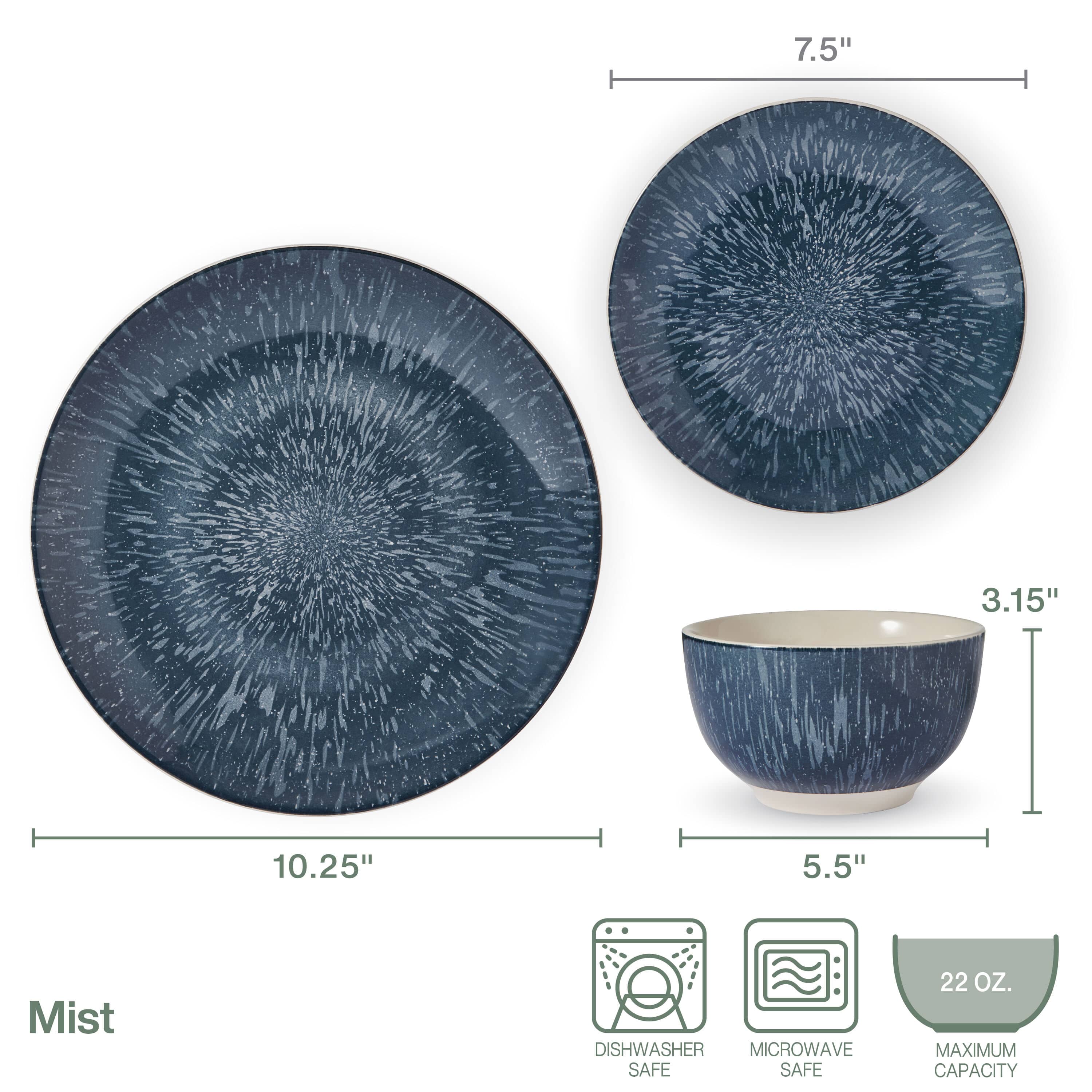 Mist 12 Piece Dinnerware Set, Service for 4