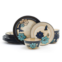 Painted Butterfly Blue 12 Piece Dinnerware Set, Service for 4