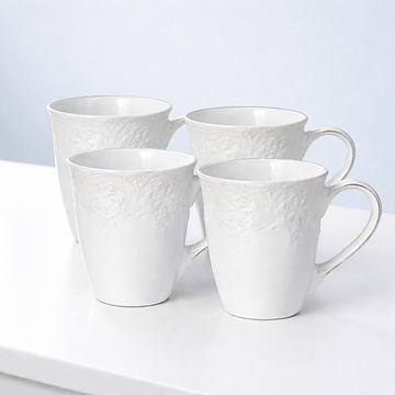 French Lace Set of 4 White Mugs