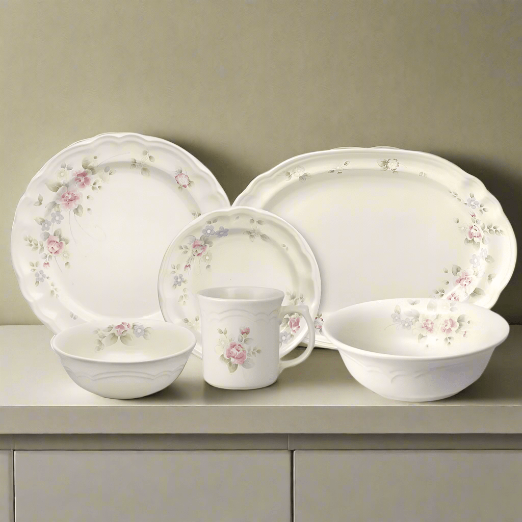 Tea Rose 32 Piece Dinnerware Set Service for 8 with Serveware