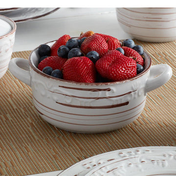 Trellis White Double Handled Soup Bowl