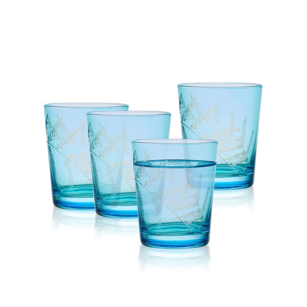 Fitz and Floyd Wildflower Double Old Fashioned Glasses Set of 4, Blue
